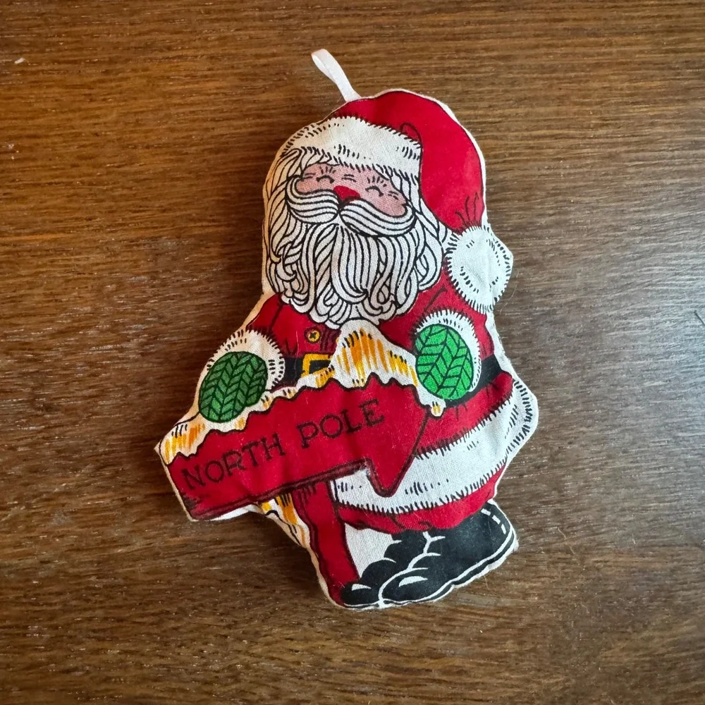 VTG‎ 5 Christmas Ornament Santa Plush Handmade Hand Sewn Fabric Pattern Panel